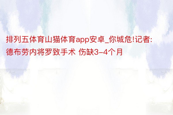 排列五体育山猫体育app安卓_你城危!记者:德布劳内将罗致手术 伤缺3-4个月