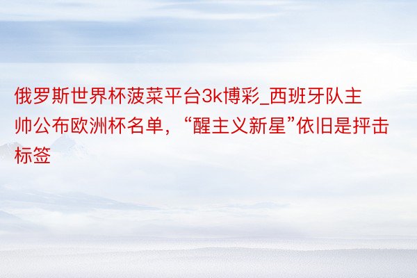 俄罗斯世界杯菠菜平台3k博彩_西班牙队主帅公布欧洲杯名单，“醒主义新星”依旧是抨击标签