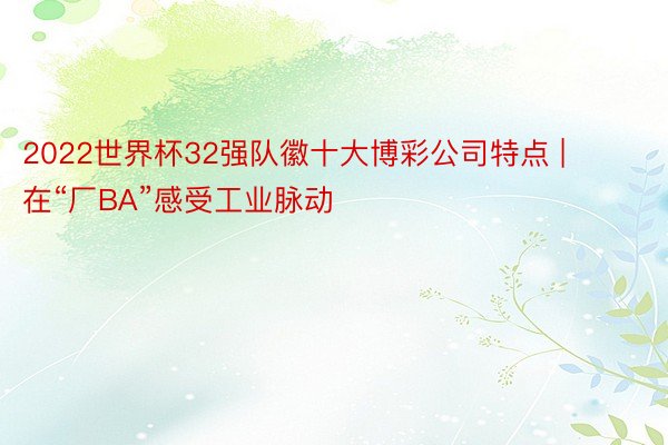 2022世界杯32强队徽十大博彩公司特点 | 在“厂BA”感受工业脉动
